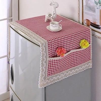 Refrigerator Cloth Lace Fridge Dust Proof Cover 70x170cm Refrigerator Dust Cover with Pocket Washing Machine Cover Storage Bag