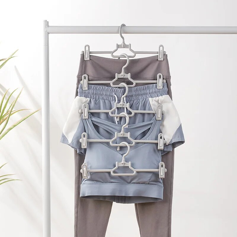 Kilnojamas segtukas Daugiafunkcinis kaklaraiščių kabykla CHAHUA 5 dalių rinkinys Plastikinė kelnių kabykla Džiovinimo segtukas Drabužių šalikai Kojinių kabykla