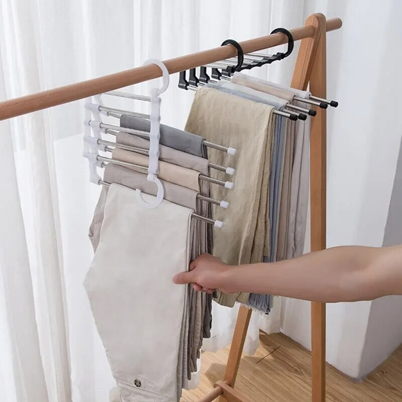 Daugiasluoksnė kelnių kabykla Ištraukiama Magic nerūdijančio plieno sulankstoma kelnių kabykla Kūdikių kabantys rankšluosčių džiovinimo kabyklos Spintos tvarkyklės