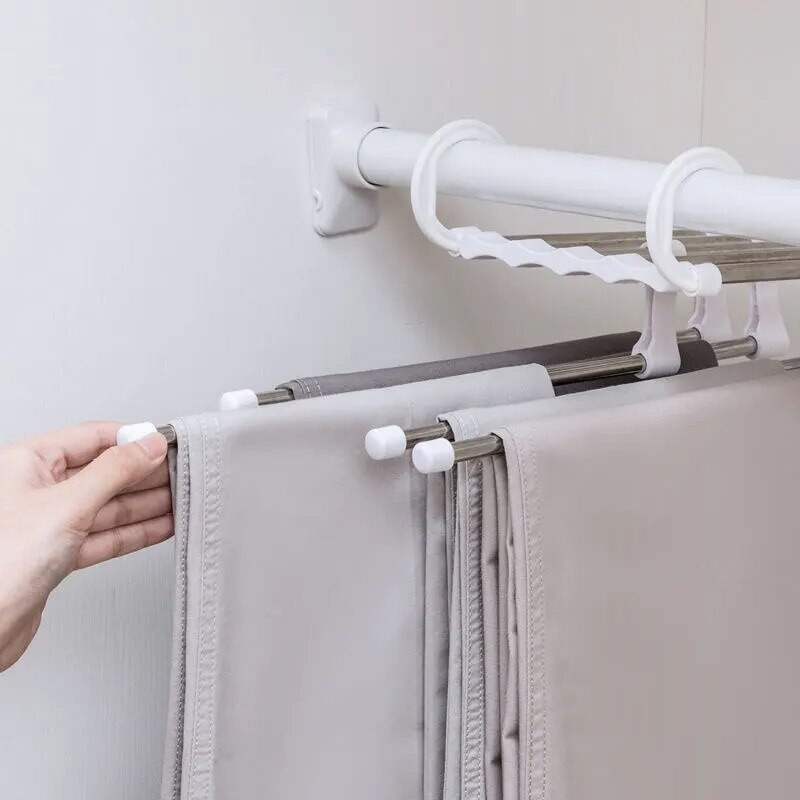 Daugiasluoksnė kelnių kabykla Ištraukiama Magic nerūdijančio plieno sulankstoma kelnių kabykla Kūdikių kabantys rankšluosčių džiovinimo kabyklos Spintos tvarkyklės