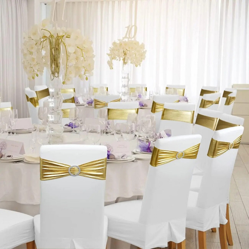 10τμχ Μεταλλικό Χρυσό Ασημί Stretch Spandex Καρέκλα Φύλλο Ελαστική Καρέκλα Γάμου Παπιγιόν Για Διακόσμηση Δεξιώσεων Ξενοδοχείου