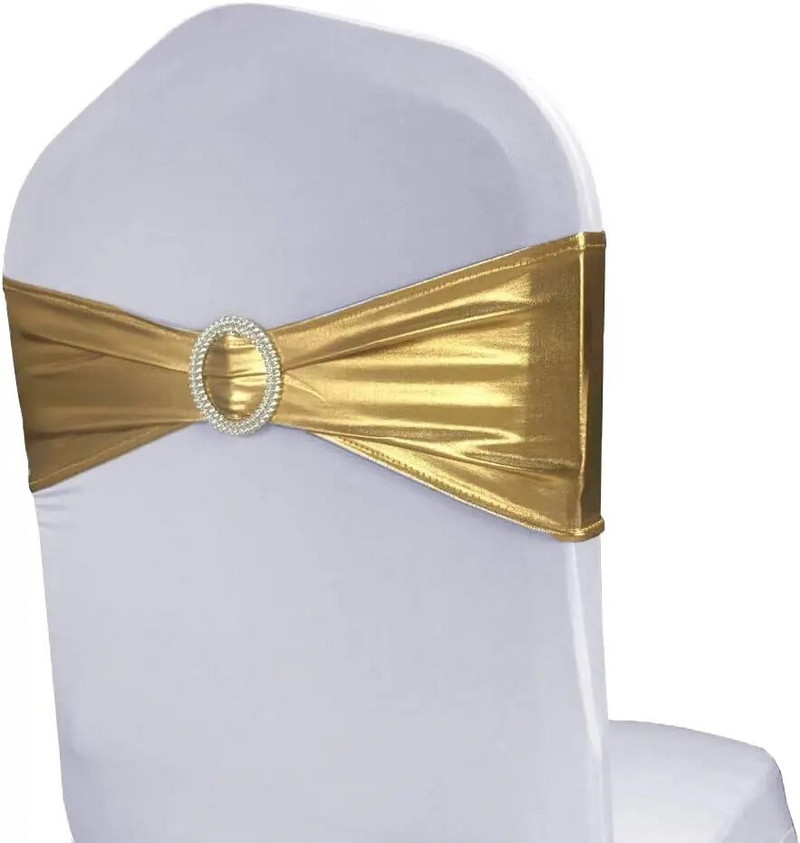 10τμχ Μεταλλικό Χρυσό Ασημί Stretch Spandex Καρέκλα Φύλλο Ελαστική Καρέκλα Γάμου Παπιγιόν Για Διακόσμηση Δεξιώσεων Ξενοδοχείου