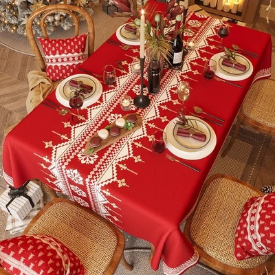 Fata de masa rosie de revelion Fata de masa festiva rezistenta la apa Lumina festiva de Craciun Fata de masa dreptunghiulara de lux Decor