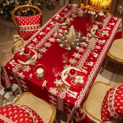 Fata de masa rosie de revelion Fata de masa festiva rezistenta la apa Lumina festiva de Craciun Fata de masa dreptunghiulara de lux Decor