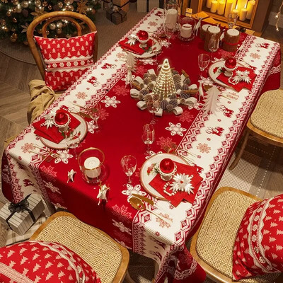 Fata de masa rosie de revelion Fata de masa festiva rezistenta la apa Lumina festiva de Craciun Fata de masa dreptunghiulara de lux Decor