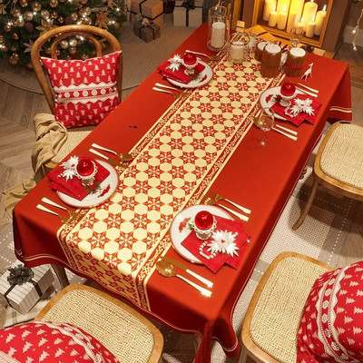 Fata de masa rosie de revelion Fata de masa festiva rezistenta la apa Lumina festiva de Craciun Fata de masa dreptunghiulara de lux Decor