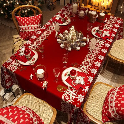 Fata de masa rosie de revelion Fata de masa festiva rezistenta la apa Lumina festiva de Craciun Fata de masa dreptunghiulara de lux Decor