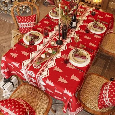 Fata de masa rosie de revelion Fata de masa festiva rezistenta la apa Lumina festiva de Craciun Fata de masa dreptunghiulara de lux Decor