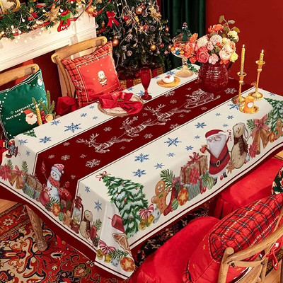 Fata de masa rosie de revelion Fata de masa festiva rezistenta la apa Lumina festiva de Craciun Fata de masa dreptunghiulara de lux Decor