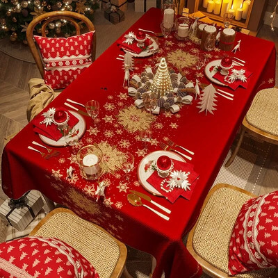 Fata de masa rosie de revelion Fata de masa festiva rezistenta la apa Lumina festiva de Craciun Fata de masa dreptunghiulara de lux Decor