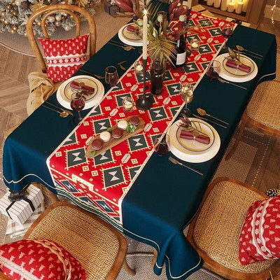 Fata de masa rosie de revelion Fata de masa festiva rezistenta la apa Lumina festiva de Craciun Fata de masa dreptunghiulara de lux Decor