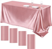 Față de masă din satin de nuntă dreptunghiulară, 57 x 102 inch, husă de masă din mătase netedă și strălucitoare pentru decorarea mesei de sufragerie pentru banchete de nuntă