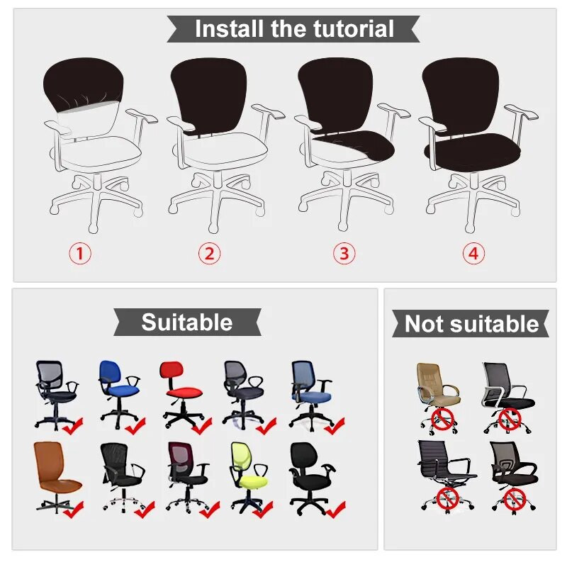 Universalus biuro kėdės užvalkalas Padalytas fotelio užvalkalas Stretch žakardinis kompiuterio kėdės užvalkalai Nuimamas sėdynės apsauginis dėklas