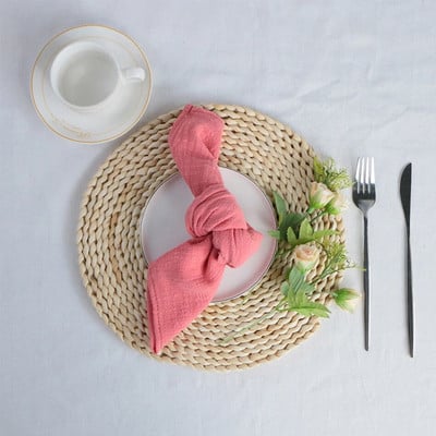 4 kom 40X40CM retro teksture pamuk 100% gaza salvete za višekratnu upotrebu, prilagođeni rustikalni vjenčani stol za večeru, kuhinjske prostirke