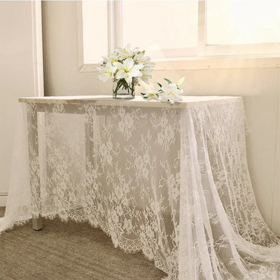 Față de masă din dantelă albă de nuntă rustică, vintage, brodata pentru recepție, decor Boho Party Față de masă pentru Ziua Îndrăgostiților