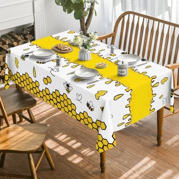 Лятна жълта пчелна правоъгълна покривка Празнични парти декорации Многократно водоустойчива покривка за маса за кухненска трапезна покривка