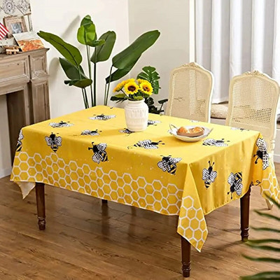 Față de masă dreptunghiulară cu albină galbenă de vară, decorațiuni pentru petreceri de vacanță, husă de masă reutilizabilă, impermeabilă, pentru față de masă de bucătărie