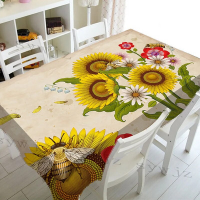 Față de masă dreptunghiulară cu albină galbenă de vară, decorațiuni pentru petreceri de vacanță, husă de masă reutilizabilă, impermeabilă, pentru față de masă de bucătărie