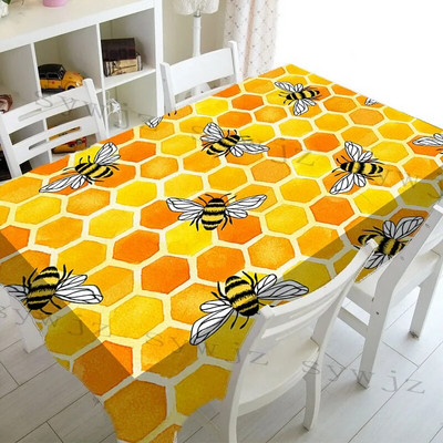 Față de masă dreptunghiulară cu albină galbenă de vară, decorațiuni pentru petreceri de vacanță, husă de masă reutilizabilă, impermeabilă, pentru față de masă de bucătărie