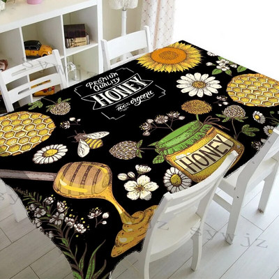 Față de masă dreptunghiulară cu albină galbenă de vară, decorațiuni pentru petreceri de vacanță, husă de masă reutilizabilă, impermeabilă, pentru față de masă de bucătărie
