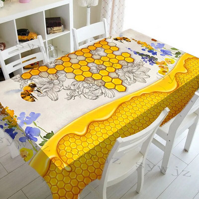 Față de masă dreptunghiulară cu albină galbenă de vară, decorațiuni pentru petreceri de vacanță, husă de masă reutilizabilă, impermeabilă, pentru față de masă de bucătărie
