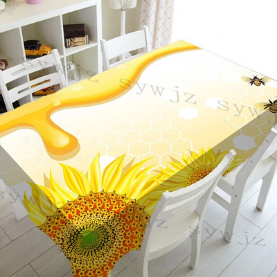 Față de masă dreptunghiulară cu albină galbenă de vară, decorațiuni pentru petreceri de vacanță, husă de masă reutilizabilă, impermeabilă, pentru față de masă de bucătărie