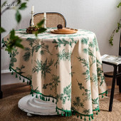 Fețe de masă din bumbac Gerring Față de masă cu imprimeu verde Servețel coreean Husă de masă rotundă de cafea Decorare pentru masă de nuntă