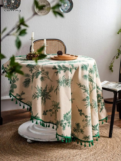 Fețe de masă din bumbac Gerring Față de masă cu imprimeu verde Servețel coreean Husă de masă rotundă de cafea Decorare pentru masă de nuntă