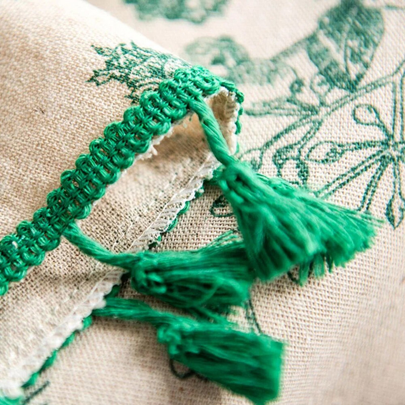 Gerringo medvilninės lininės staltiesės Žalia spausdinta staltiesė Korėjietiška servetėlė Kavos apvalaus stalo viršelis Vestuvių stalo dekoravimas