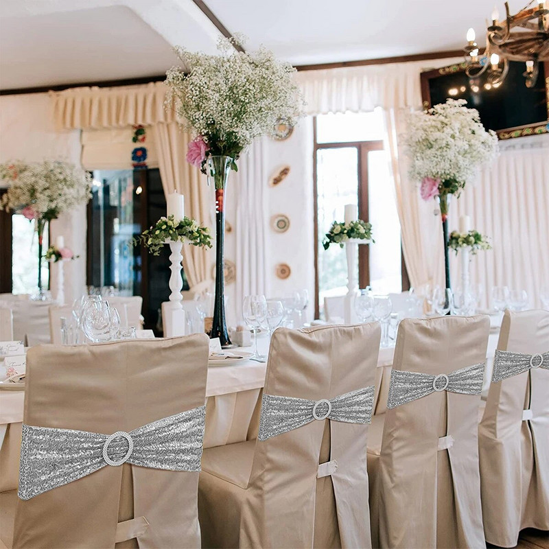 Rastezljive šljokice Mašne za stolicu Trake za stolicu s kopčom za vjenčanje Hotelski banket Prijem Rođendanska zabava Navlaka za stolicu Dekoracija