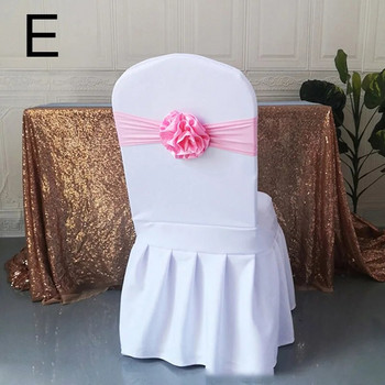 Полиестерен стол с колан с панделка 1 бр. Плътен цвят, разтеглив еластичен стол, колан с цветя, банкет, хотел, сватба, рожден ден, украса