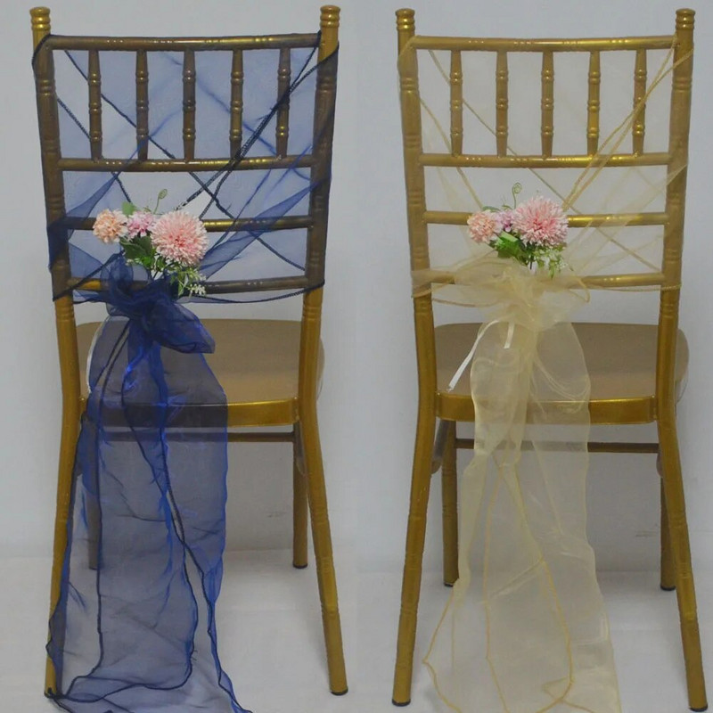 5 vnt organzos varčios vestuvinis papuošimas 30x275 cm drugelių mazgai paplūdimyje / vejos vakarėlio kėdės juostos Kalėdų gimtadienio kėdės užvalkalas