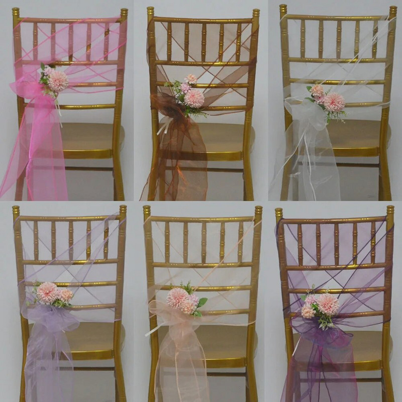 5 vnt organzos varčios vestuvinis papuošimas 30x275 cm drugelių mazgai paplūdimyje / vejos vakarėlio kėdės juostos Kalėdų gimtadienio kėdės užvalkalas
