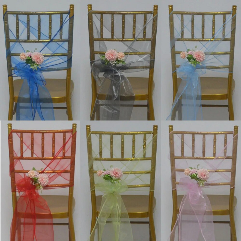 5 vnt organzos varčios vestuvinis papuošimas 30x275 cm drugelių mazgai paplūdimyje / vejos vakarėlio kėdės juostos Kalėdų gimtadienio kėdės užvalkalas