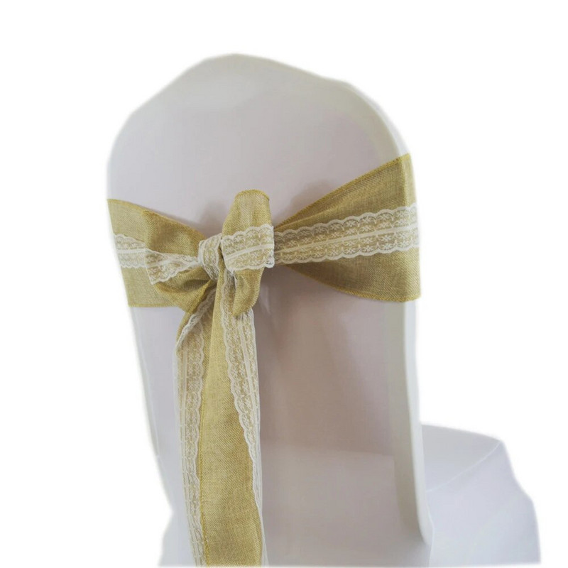Vėdinių nėrinių kėdžių juosta Imituotos lininės kėdžių juostos vintažinėms vestuvėms Gimtadienio renginiams Šalies stiliai Vakarėlio dekoravimo reikmenys