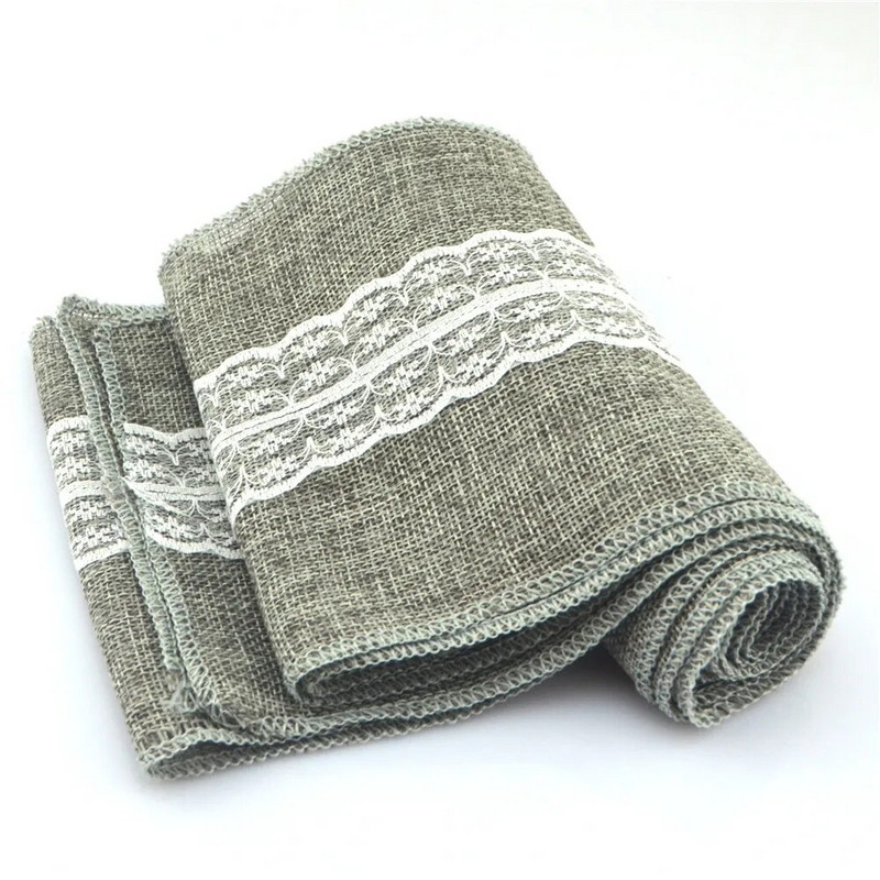 Vėdinių nėrinių kėdžių juosta Imituotos lininės kėdžių juostos vintažinėms vestuvėms Gimtadienio renginiams Šalies stiliai Vakarėlio dekoravimo reikmenys