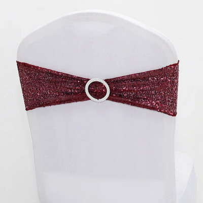 Cerceve pentru scaune din spandex cu paiete strălucitoare, cu cataramă rotundă, benzi pentru scaune de nuntă, huse pentru scaune, decorare, pentru petrecere, cină, pentru banchet.