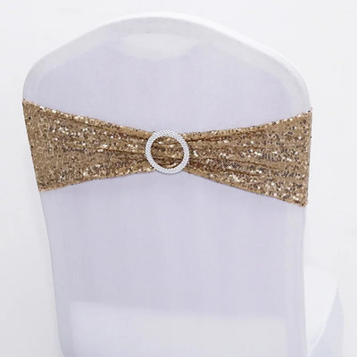 Cerceve pentru scaune din spandex cu paiete strălucitoare, cu cataramă rotundă, benzi pentru scaune de nuntă, huse pentru scaune, decorare, pentru petrecere, cină, pentru banchet.
