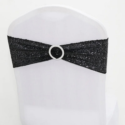 Cerceve pentru scaune din spandex cu paiete strălucitoare, cu cataramă rotundă, benzi pentru scaune de nuntă, huse pentru scaune, decorare, pentru petrecere, cină, pentru banchet.