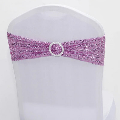Cerceve pentru scaune din spandex cu paiete strălucitoare, cu cataramă rotundă, benzi pentru scaune de nuntă, huse pentru scaune, decorare, pentru petrecere, cină, pentru banchet.