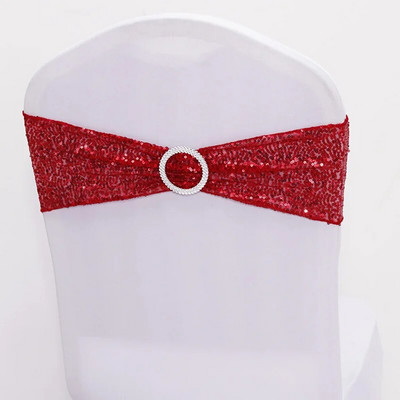 Cerceve pentru scaune din spandex cu paiete strălucitoare, cu cataramă rotundă, benzi pentru scaune de nuntă, huse pentru scaune, decorare, pentru petrecere, cină, pentru banchet.
