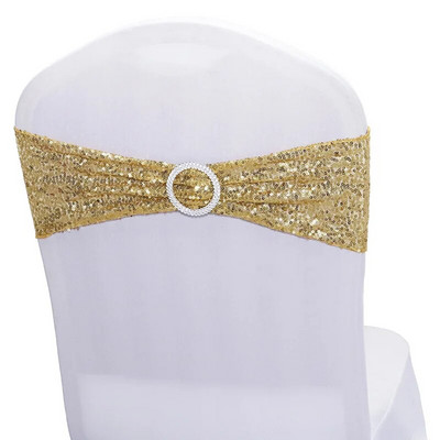 Cerceve pentru scaune din spandex cu paiete strălucitoare, cu cataramă rotundă, benzi pentru scaune de nuntă, huse pentru scaune, decorare, pentru petrecere, cină, pentru banchet.