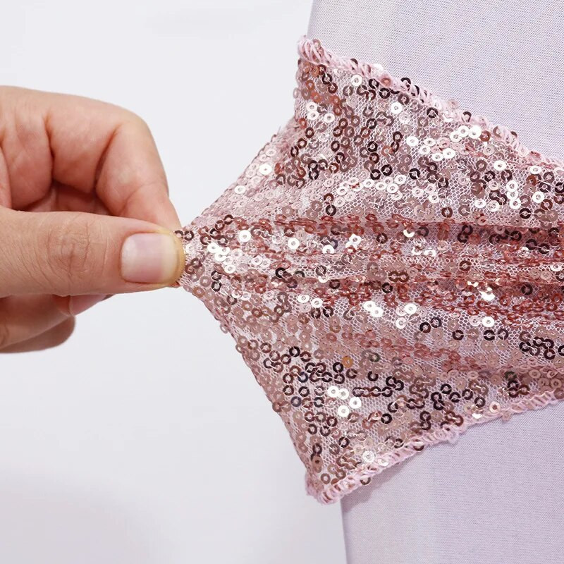 Blizgantys blizgučiai spandekso kėdžių varčios su apvalia sagtimi Vestuvių kėdžių juostos Kėdžių užvalkalai Dekoracija Vakarėlis Vakarienė Banketas Kėdės Varčia