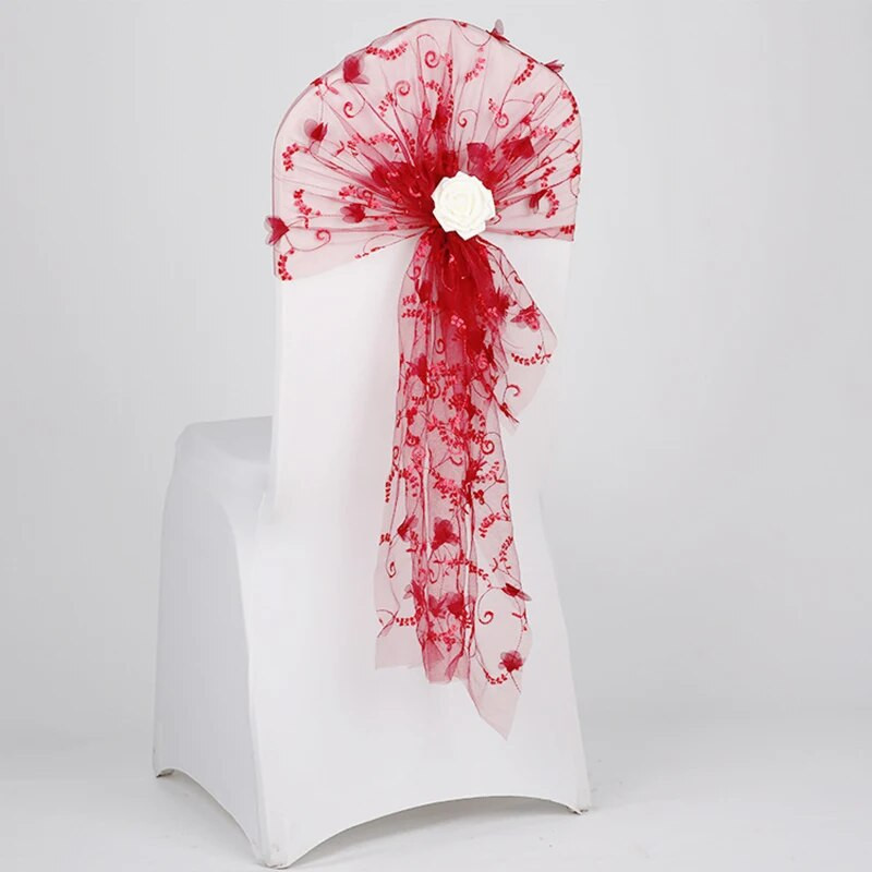 Uus stiil organza tooli vöörihma katteks banketi pulmapidu jõulukaunistus läbipaistva organza kanga varustus 1 tk