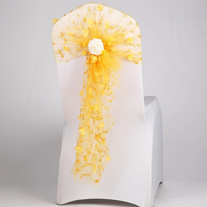 Uus stiil organza tooli vöörihma katteks banketi pulmapidu jõulukaunistus läbipaistva organza kanga varustus 1 tk