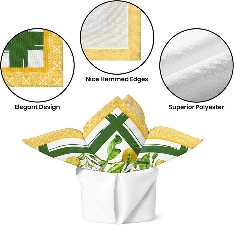 2 vnt Vasarinės citrininės gėlės audinio servetėlės, plaunamos minkštos vakarienės stalo servetėlės, skirtos kokteilių vakarėliui, vestuvių banketui, atostogų namų dekoravimui