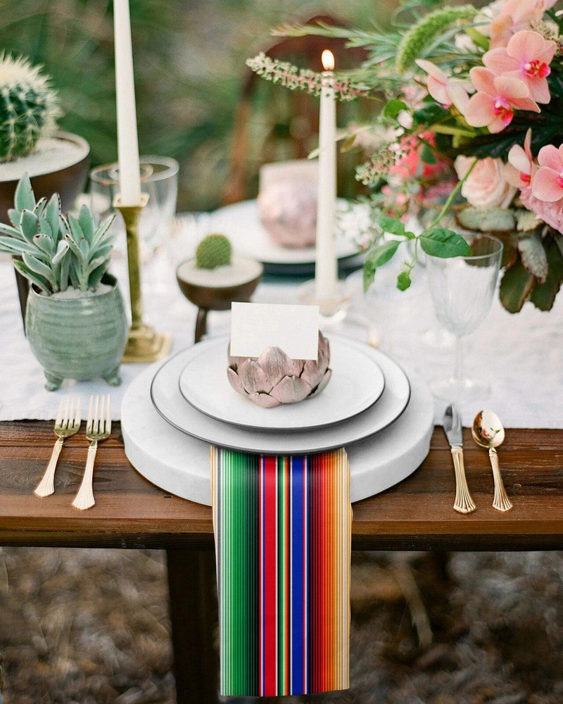 Meksikietiškos juostelės Spalvingos juostelės Kvadratinės medžiaginės stalo servetėlės Vestuvių dekoravimui Staltiesė virtuvės vakarienės serviravimo servetėlės 30x30cm