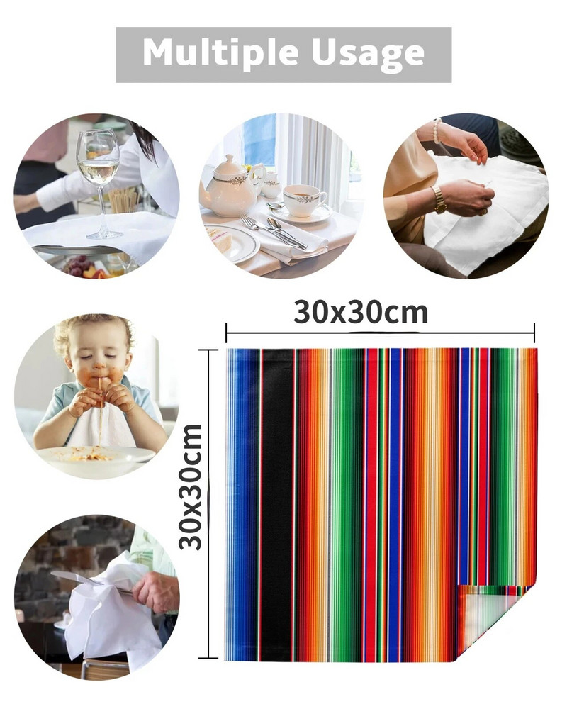 Meksikietiškos juostelės Spalvingos juostelės Kvadratinės medžiaginės stalo servetėlės Vestuvių dekoravimui Staltiesė virtuvės vakarienės serviravimo servetėlės 30x30cm