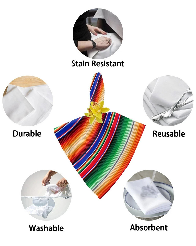 Meksikietiškos juostelės Spalvingos juostelės Kvadratinės medžiaginės stalo servetėlės Vestuvių dekoravimui Staltiesė virtuvės vakarienės serviravimo servetėlės 30x30cm