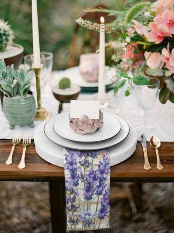 Салфетки от плат с лилаво цвете от лавандула и дървесни зърна за декорация на маса Кухня Вечеря Многократна салфетка за маса Сватбен декор